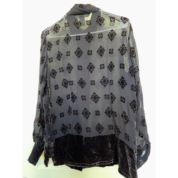 Jessica Holbrook Burnout Velvet Sheer Button Down Blouse, Rayon/Silk Small, BOHO - Picture 6 of 8